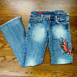 Vigoss Studio Melissa Boot Stretch Jeans size 26 with fairy embroidery